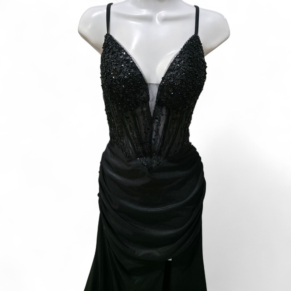 Black Sparkle Corset Slit Gown Formal Evening Special Occasion Size M - Picture 6 of 7